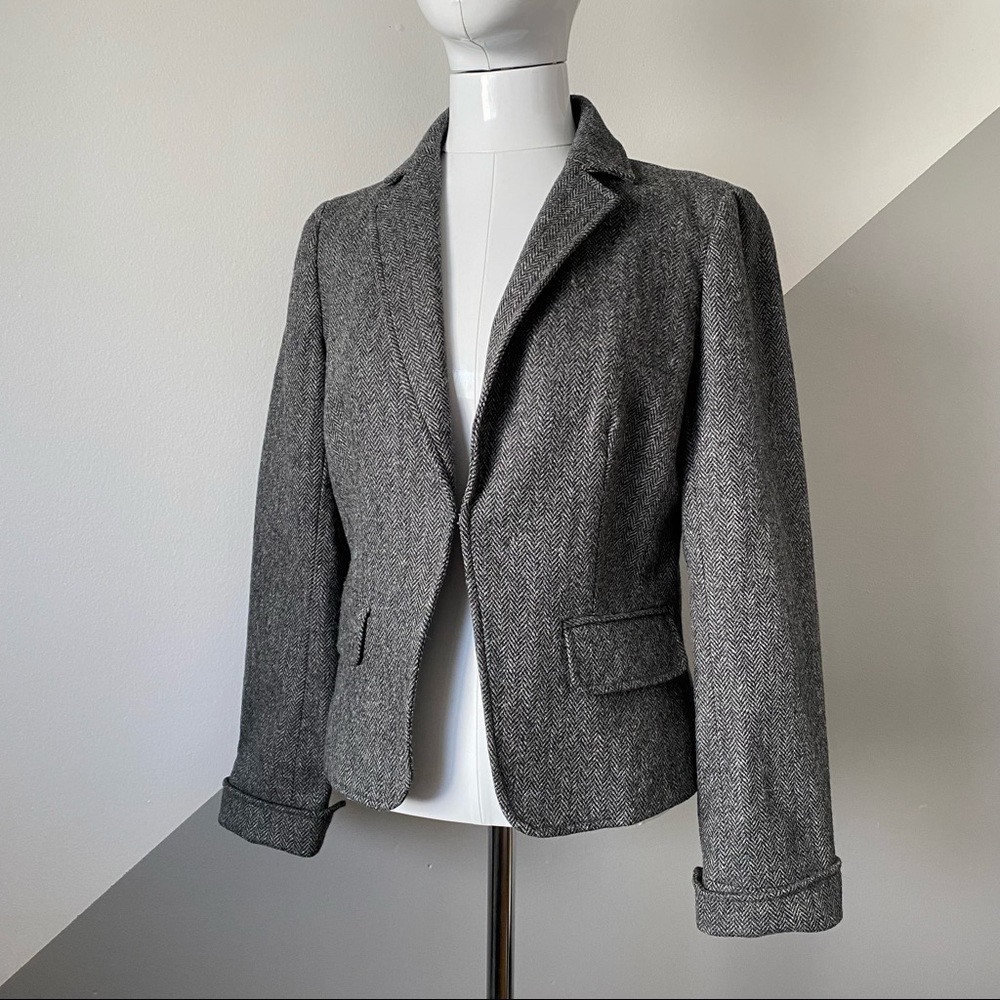 J. Crew Gray Herringbone Wool Blazer